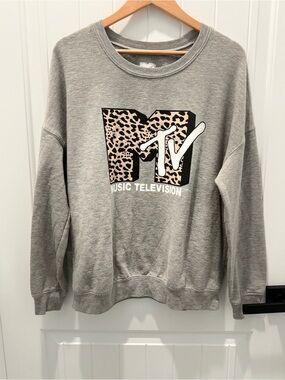MTV Gray Crewneck with Leopard-Print Logo